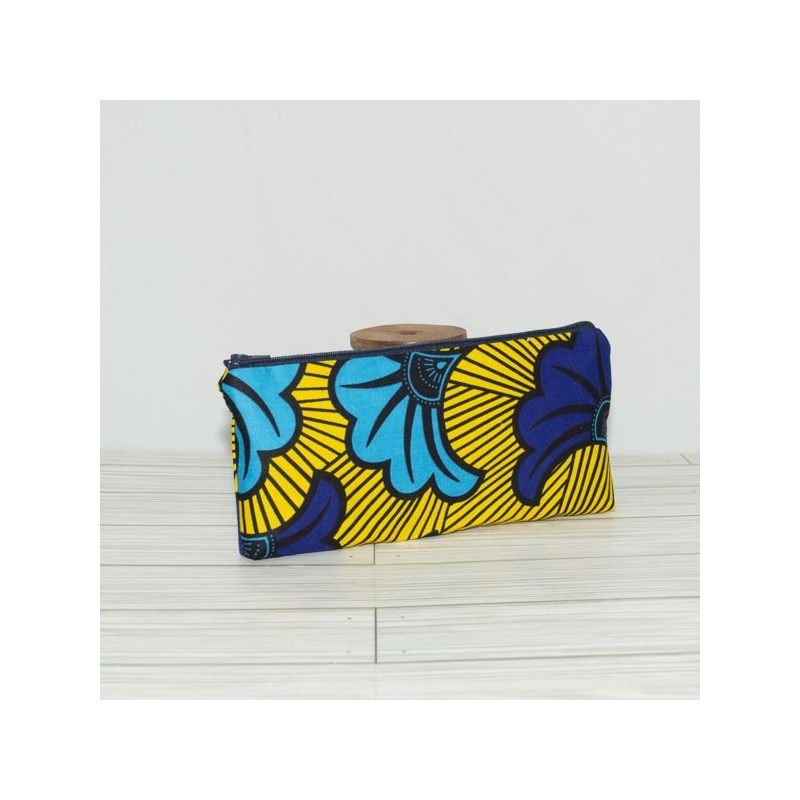 Pencil Pouch, Ankara Floral Yellow, Azure Blue + Sky Blue