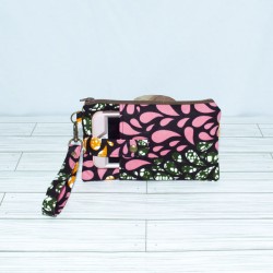 Phone Wristlet: Petals in Peach, Green & Tangerine