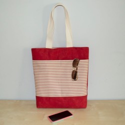 Waxed Canvas Tote, Red Ticking Stripe