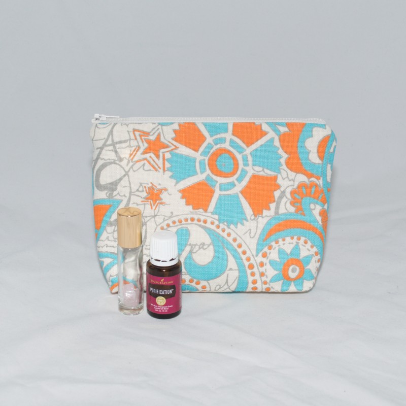 Essential Oil Pouch, Teal & Orange Print