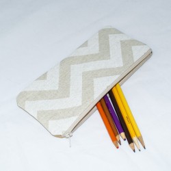 Pencil Case, Tan Linen Chevron