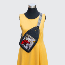 Fielder Sling Pouch: Dark Denim & Ankara Floral