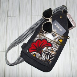 Fielder Sling Pouch: Dark Denim + Ankara Floral