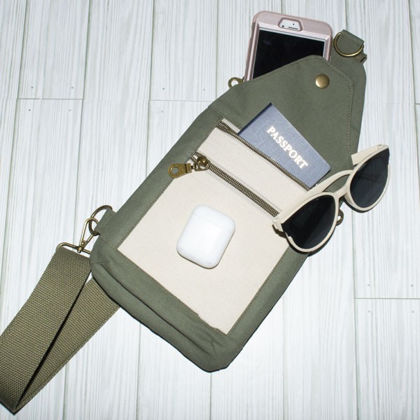 Fielder Sling Pouch: Olive + Natural Canvas